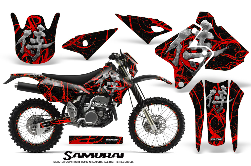 Suzuki DRZ400 Enduro Graphics Kit Samurai Red Black NP Rims